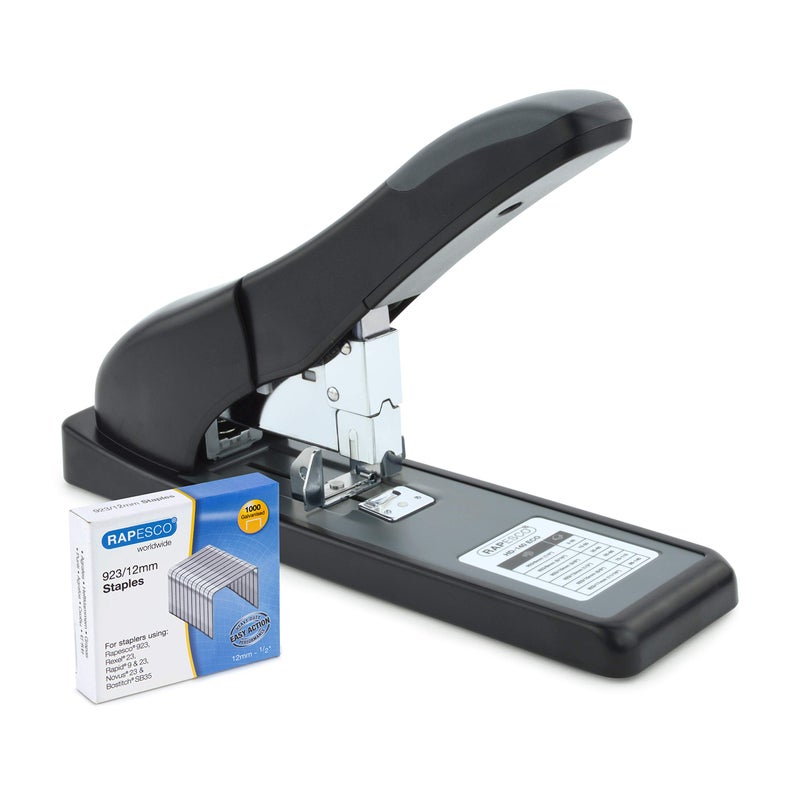 Rapesco 1550 ECO Heavy-Duty Stapler with 1000 Staples Type 923/12mm (1/2"), 140 Sheet Capacity, Front Loading, HD-140, Uses Type 923 Heavy-Duty Staples from 1/4" to 5/8", Black - Image 1